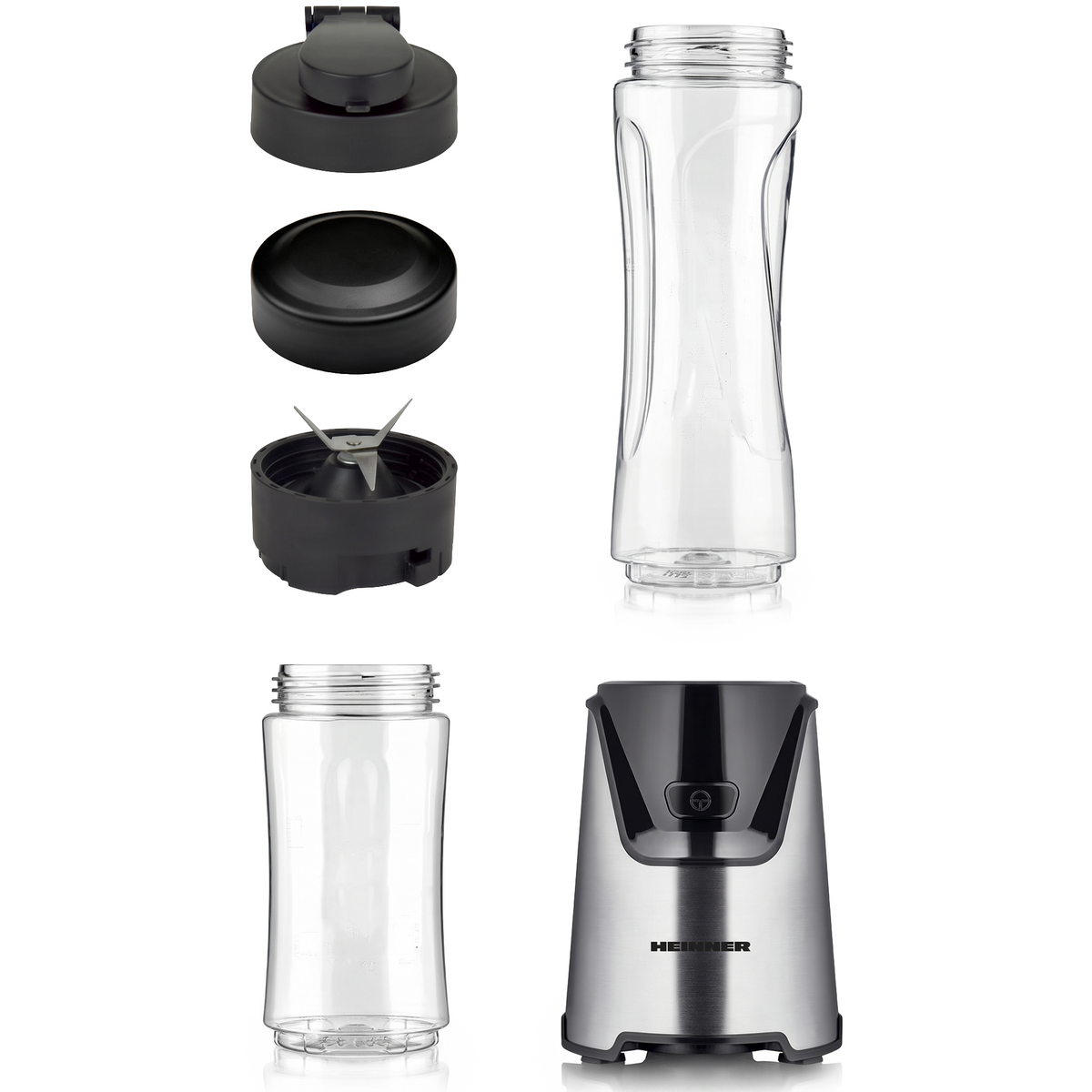 Heinner Sportblender – 400W – 19.000 rpm – 600 ml & 400 ml Tritan Bekers – BPA-vrij – 2 Ready-to-Go Deksels – RVS Messen – Inox Behuizing – Zwart/Inox (2)