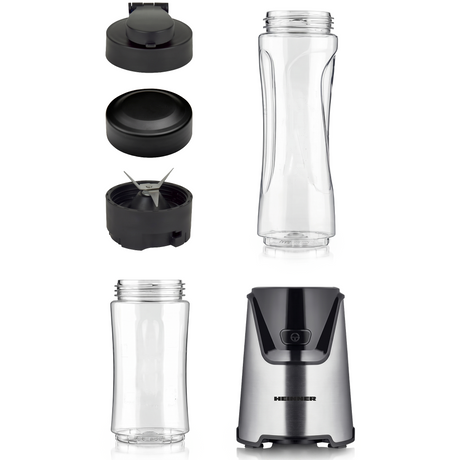 Heinner Sportblender – 400W – 19.000 rpm – 600 ml & 400 ml Tritan Bekers – BPA-vrij – 2 Ready-to-Go Deksels – RVS Messen – Inox Behuizing – Zwart/Inox (2)