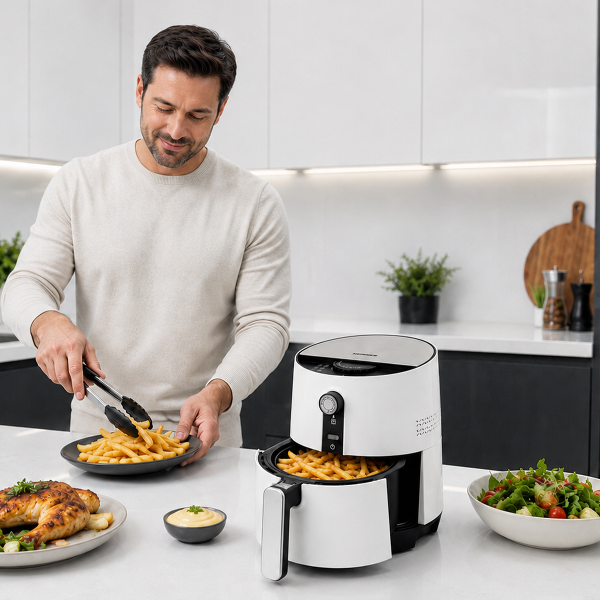 Heinner Heteluchtfriteuse – 1300W – 2,6L Mand – 3,6L Bereidingspan – Instelbare Thermostaat 0–200°C – Timer – Anti-aanbaklaag – Oververhittingsbeveiliging – Wit (8)