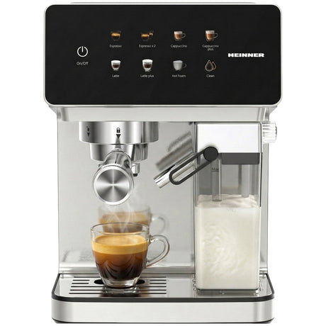 Heinner Pistonmachine – Touch Control – 1350W – Digitaal display – 20 Bar – Espressomachine - Waterreservoir 1.6L en Melkreservoir 0.5L – Zilver (2)