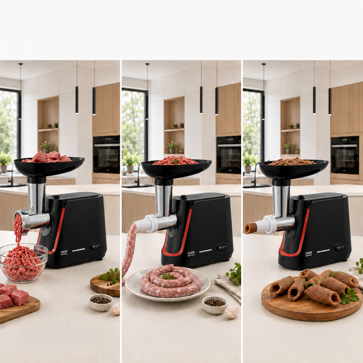 Heinner Elektrische Vleesmolen – Gehaktmolen met RVS mes – 2 snelheden + Reverse-functie – 1340 W – 1,5 kg/min – Inclusief Worst & Kibbe-accessoire – Zwart (7)