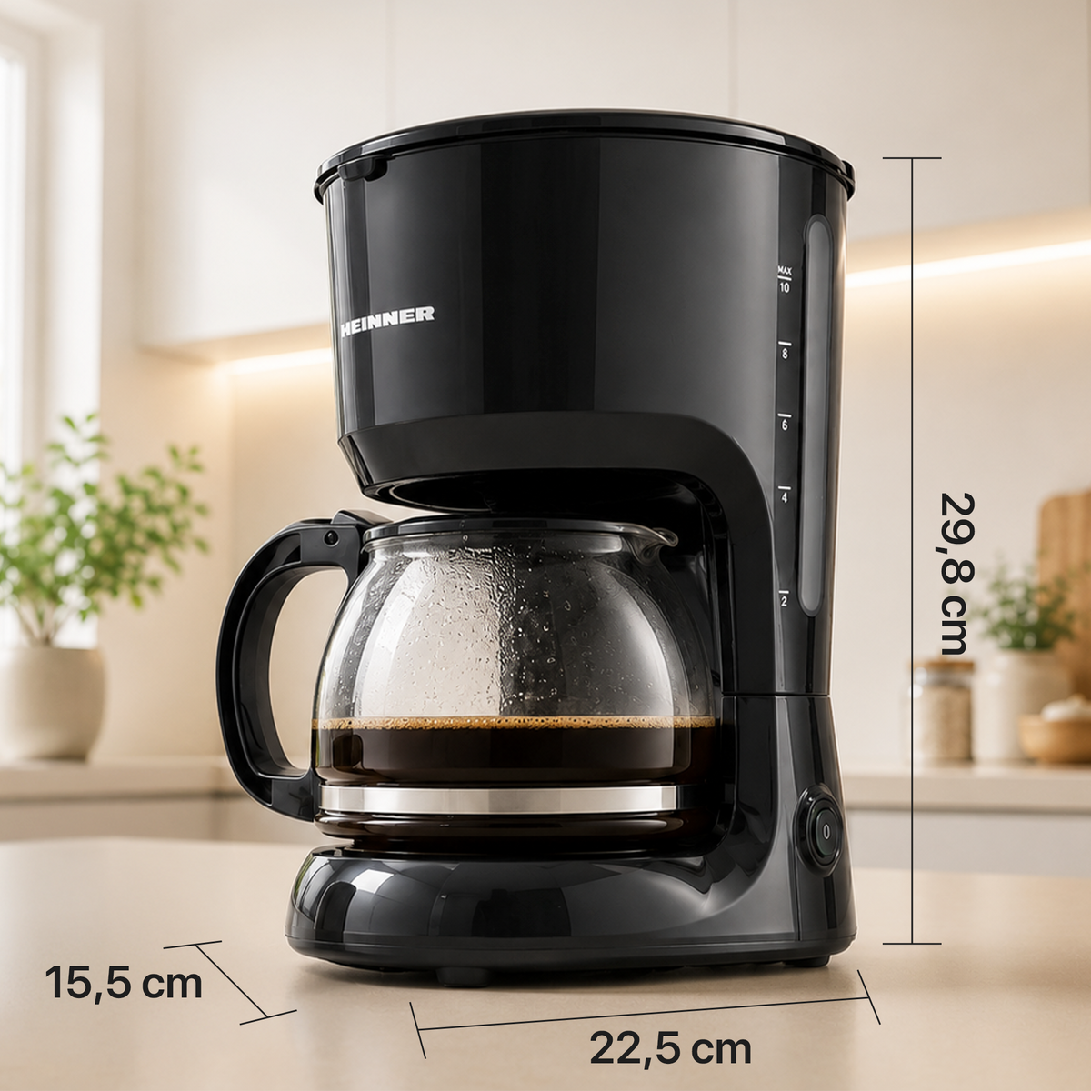 Heinner Filterkoffiezetapparaat – 750 W – Inhoud 1,25 L – Glazen Koffiekan – Warmhoudplaat – Druppelstop – Waterniveau-indicator – Zwart (12)