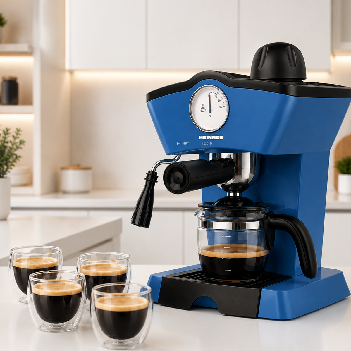 Heinner Charm HEM-200BL Handmatige Espressomachine – 800 W – 3,5 bar – Waterreservoir 250 ml – Voor Espresso en Cappuccino – Melkopschuimer – Frontthermometer – Blauw (13)