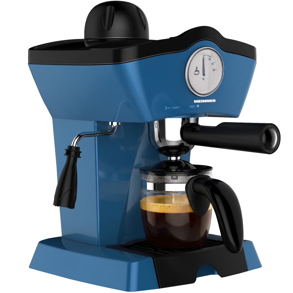 Heinner Charm HEM-200BL Handmatige Espressomachine – 800 W – 3,5 bar – Waterreservoir 250 ml – Voor Espresso en Cappuccino – Melkopschuimer – Frontthermometer – Blauw (2)