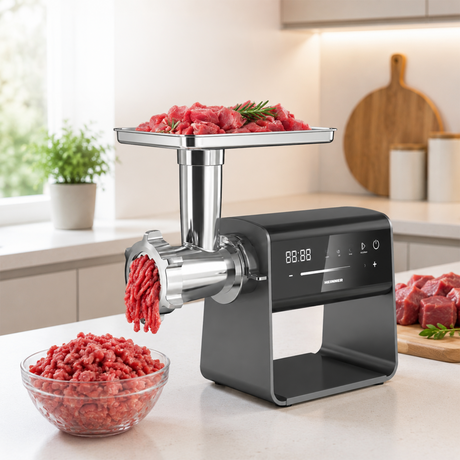 Heinner ExquisiteForce Vleesmolen 2500 W – DC-motor – Variabele Snelheid – Touchbediening – Planetair Tandwielsysteem – 2,5 kg/min – Reversefunctie – Roestvrij Staal