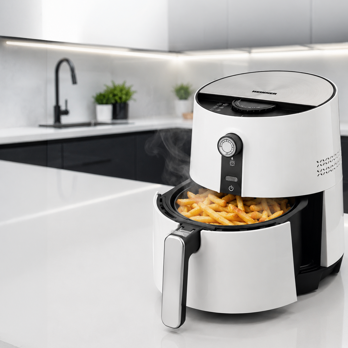 Heinner Heteluchtfriteuse – 1300W – 2,6L Mand – 3,6L Bereidingspan – Instelbare Thermostaat 0–200°C – Timer – Anti-aanbaklaag – Oververhittingsbeveiliging – Wit (3)
