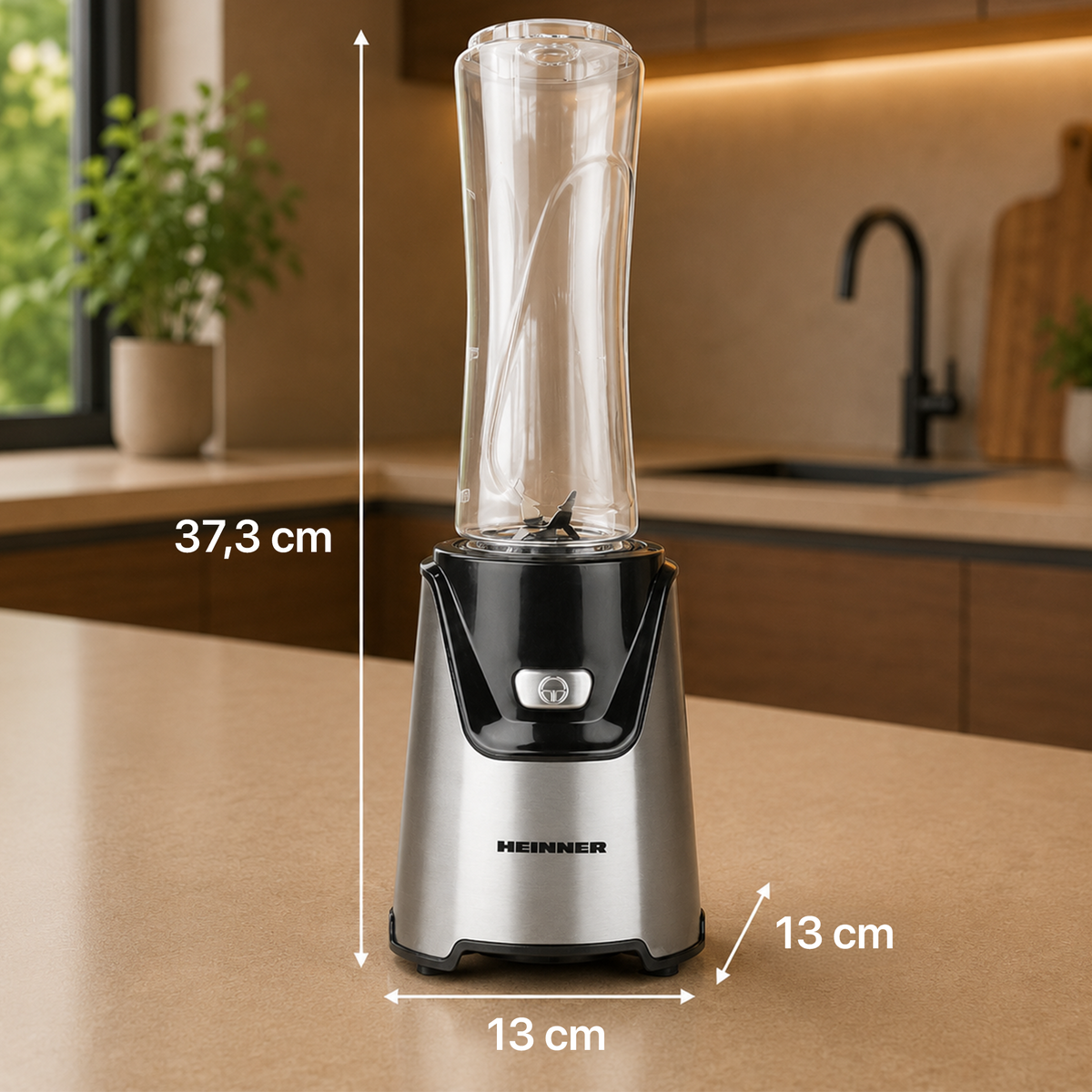Heinner Sportblender – 400W – 19.000 rpm – 600 ml & 400 ml Tritan Bekers – BPA-vrij – 2 Ready-to-Go Deksels – RVS Messen – Inox Behuizing – Zwart/Inox (9)