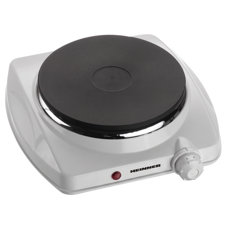 Heinner Elektrische Kookplaat – 1400W – 1 Gietijzeren Kookplaat – 18,5 cm – Instelbare Thermostaat – Oververhittingsbeveiliging – Mechanische Bediening – Wit