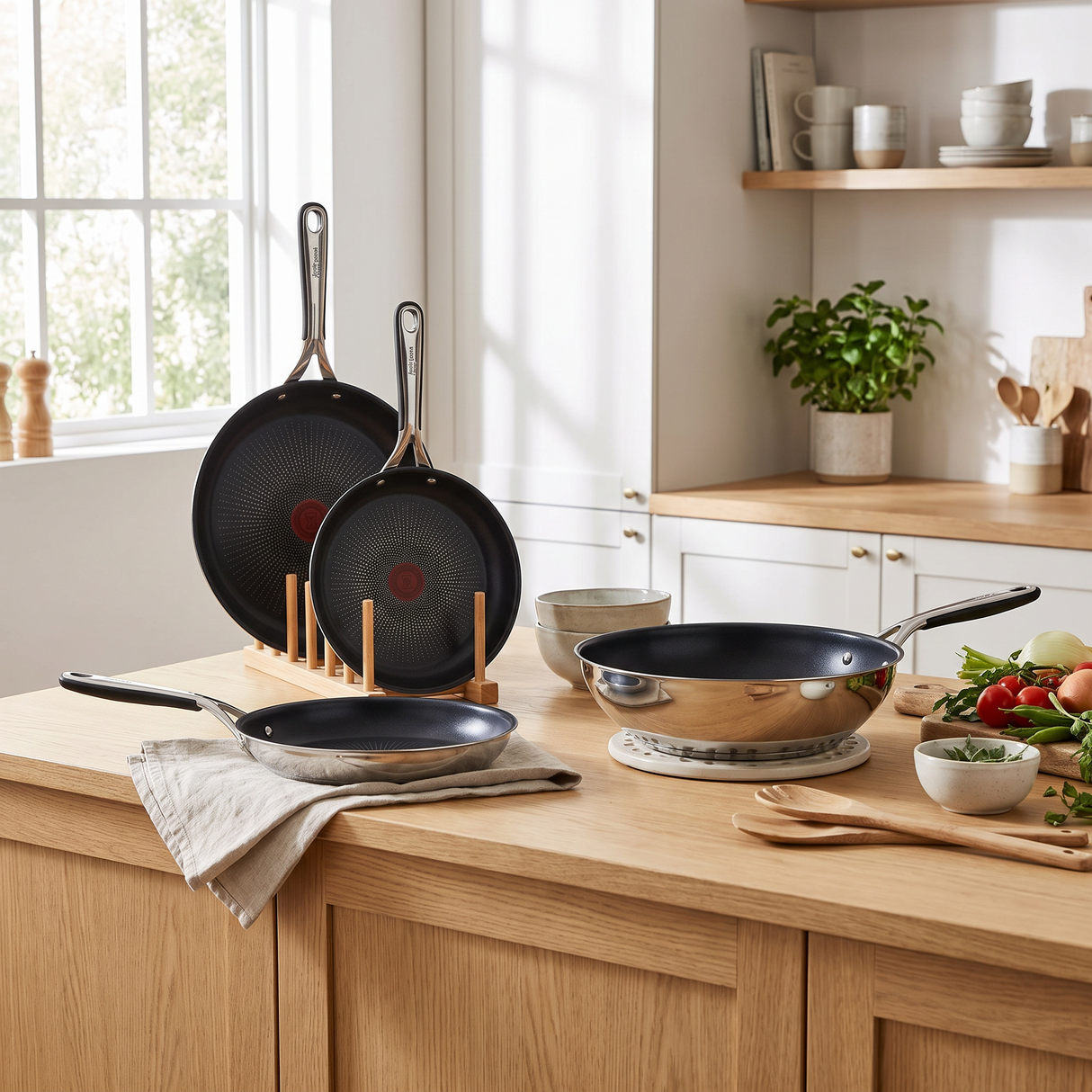 Tefal Jamie Oliver Kitchen Essentials 4-teiliges Pfannenset – Bratpfannen mit Wokpfanne – Induktionsgeeignet – Edelstahl