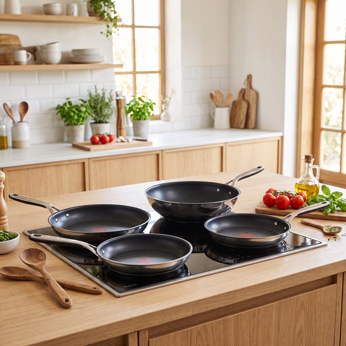 Tefal Jamie Oliver Kitchen Essentials 4-teiliges Pfannenset – Bratpfannen mit Wokpfanne – Induktionsgeeignet – Edelstahl