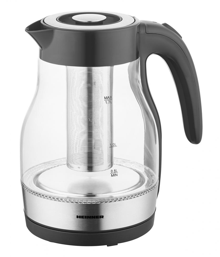 Heinner Glazen Waterkoker - 1,7 L - 2200W - Zwart - Met Uitneembaar Theefilter / Kalkfilter - Automatische Uitschakeling - Droogkookbeveiliging - 360° Draaivoet