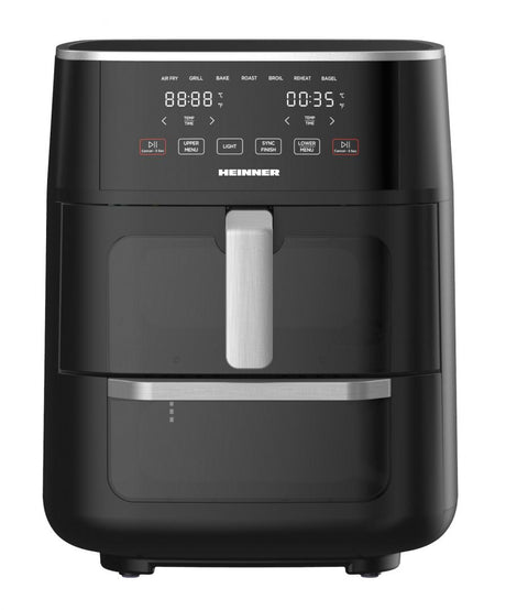 Heinner Dubbele Heteluchtfriteuse – 1500–1850W – 11L Totale Capaciteit – 6L + 5L – Airfryer Oven – Digitaal Display – Touchbediening – 10 Programma’s – Sync Cook & Sync Finish – Zwart
