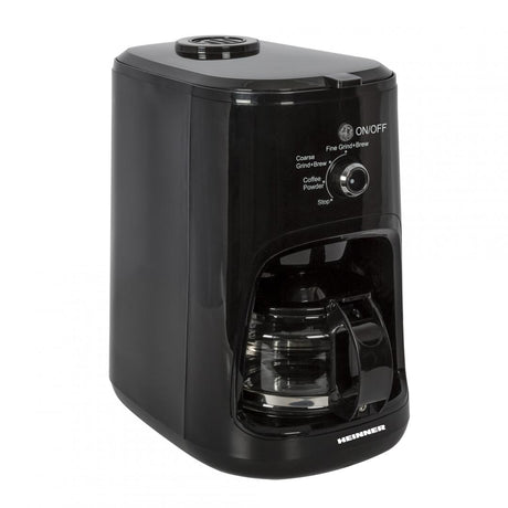 Heinner HCM-900RBK Koffiezetapparaat met Koffiemolen - 900W - 0.6L - 4 Kopjes - Instelbare Maalgraad Fijn/Grof - Voor Koffiebonen & Gemalen Koffie - Glazen Kan - Zwart