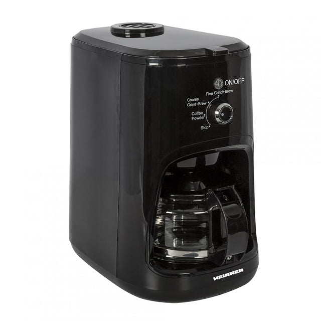 Heinner HCM-900RBK Koffiezetapparaat met Koffiemolen - 900W - 0.6L - 4 Kopjes - Instelbare Maalgraad Fijn/Grof - Voor Koffiebonen & Gemalen Koffie - Glazen Kan - Zwart
