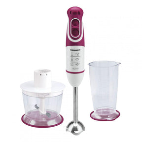 Heinner Staafmixer Set – 600W – 5 Snelheden – Turbo Functie – 700 ml Maatbeker – 500 ml Hakmolen – Garde – RVS Staaf – Wit/Bordeauxrood