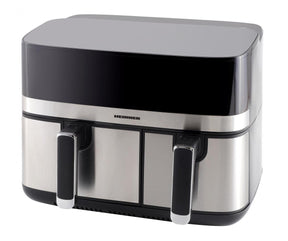 Heinner Dubbele Heteluchtfriteuse – 1700W – 8,6L Totale Capaciteit – 5,3L + 3,3L Manden – Digitaal Display – Touchbediening – 8 Programma’s – SYNC & MATCH – Grijs/Zilver
