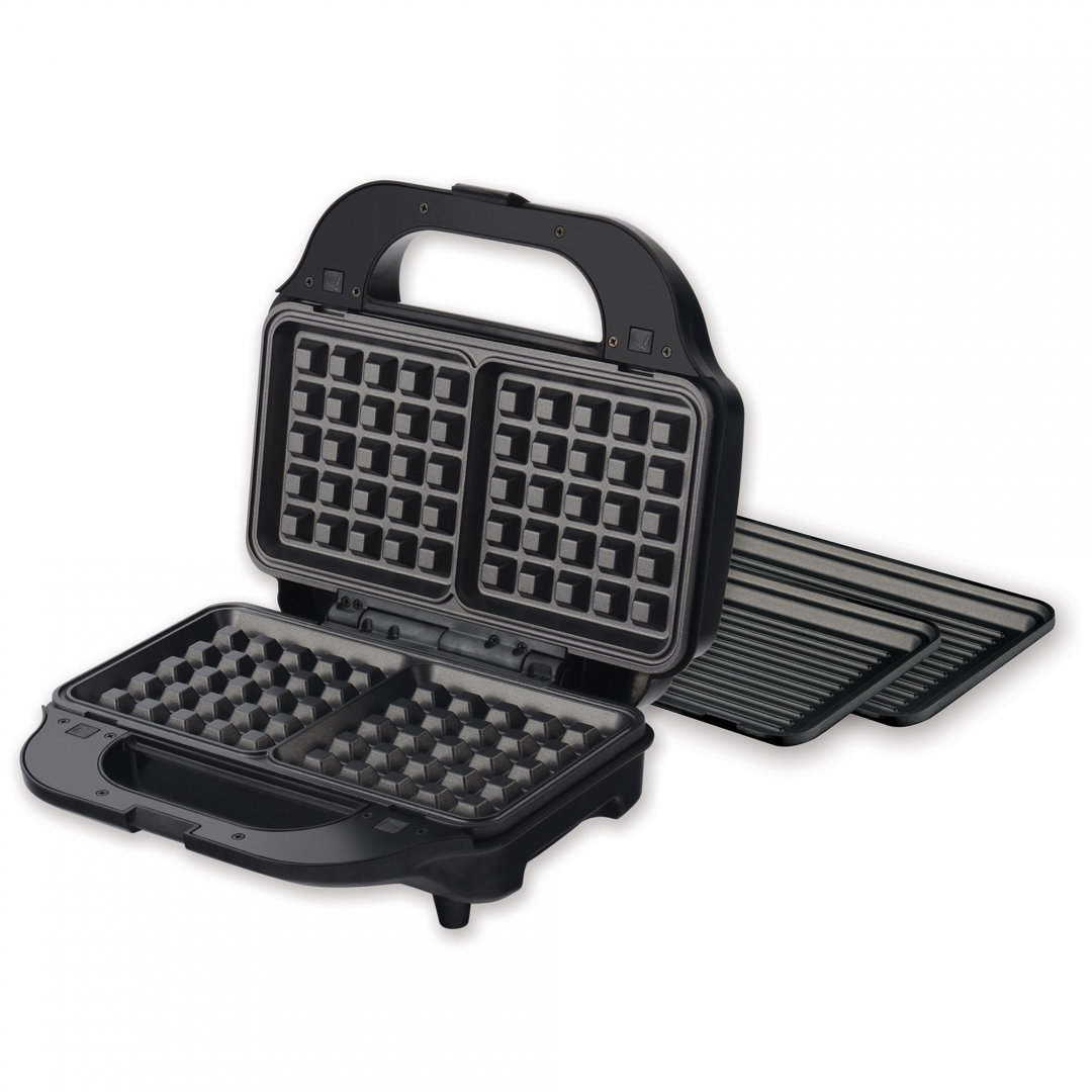 Heinner Sandwichmaker & Wafelijzer – 900 W – 2 Sandwiches – 2 Verwisselbare XL Platen 28 x 15 cm – Grill & Wafel – Antiaanbaklaag – Zwart/Bordeauxrood (5)