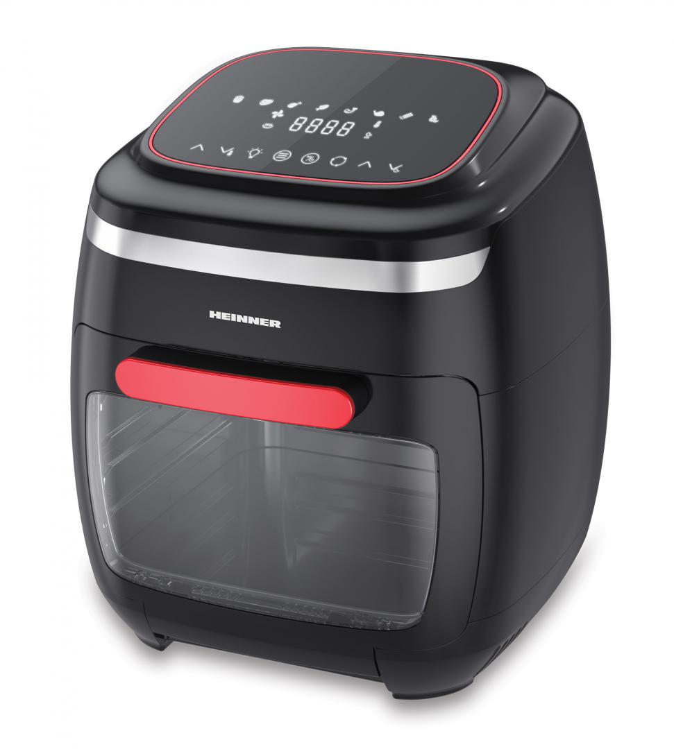 Heinner Heteluchtfriteuse – 2000W – 11L Ovencapaciteit – 4,5L Mand – Ovenfunctie – Touchbediening – 8 Programma’s – Timer 4u – Rotisserie – Zwart/Rood