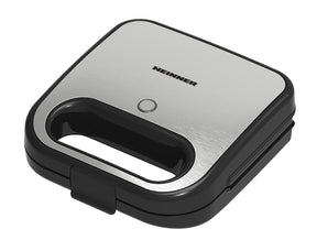 Heinner Sandwichmaker – 750 W – 2 Sandwiches – Antiaanbakplaten – Koelblijvende Handgreep – Power- en Ready-indicatielampjes – Vergrendeling – Zwart/RVS