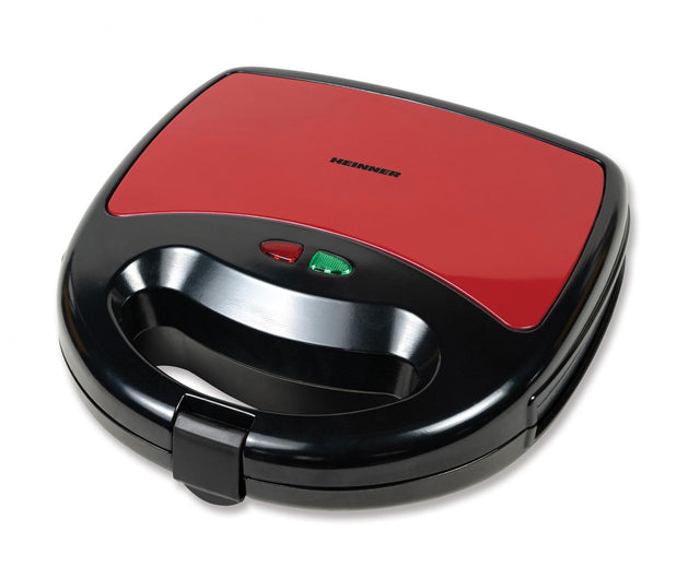Heinner Sandwichmaker – 750 W – Antiaanbakplaten – Power- en Ready-indicatielampjes – Vergrendelbare Handgreep – RVS Deksel – Bereiding in ca. 2-3 Minuten – Zwart/Rood