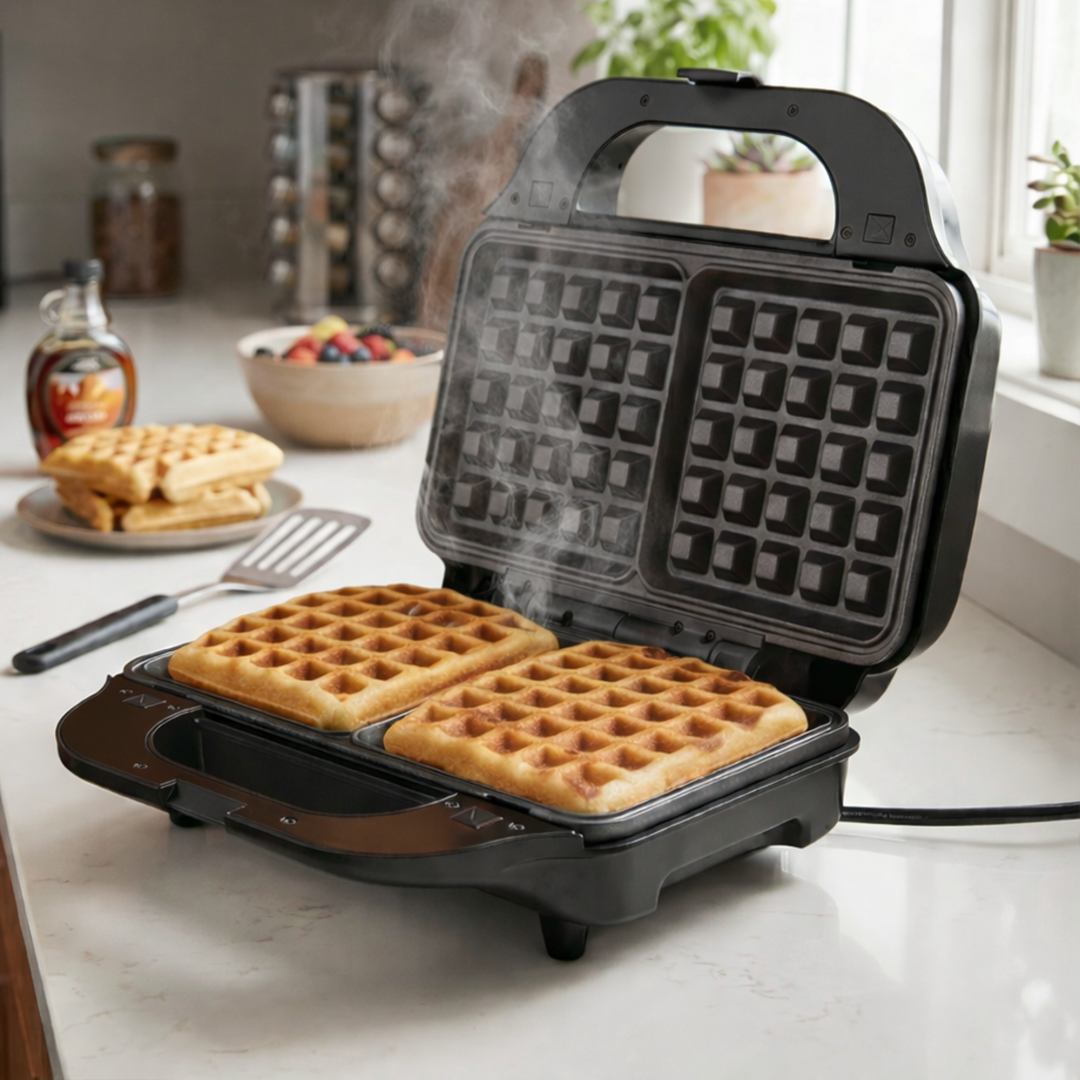 Heinner Sandwichmaker & Wafelijzer – 900 W – 2 Sandwiches – 2 Verwisselbare XL Platen 28 x 15 cm – Grill & Wafel – Antiaanbaklaag – Zwart/Bordeauxrood (3)