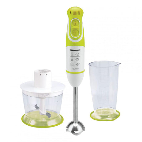 Heinner Staafmixer Set – 600W – 5 Snelheden – Turbo Functie – 700 ml Maatbeker – Hakmolen – Garde – RVS Staaf – Wit/Groen