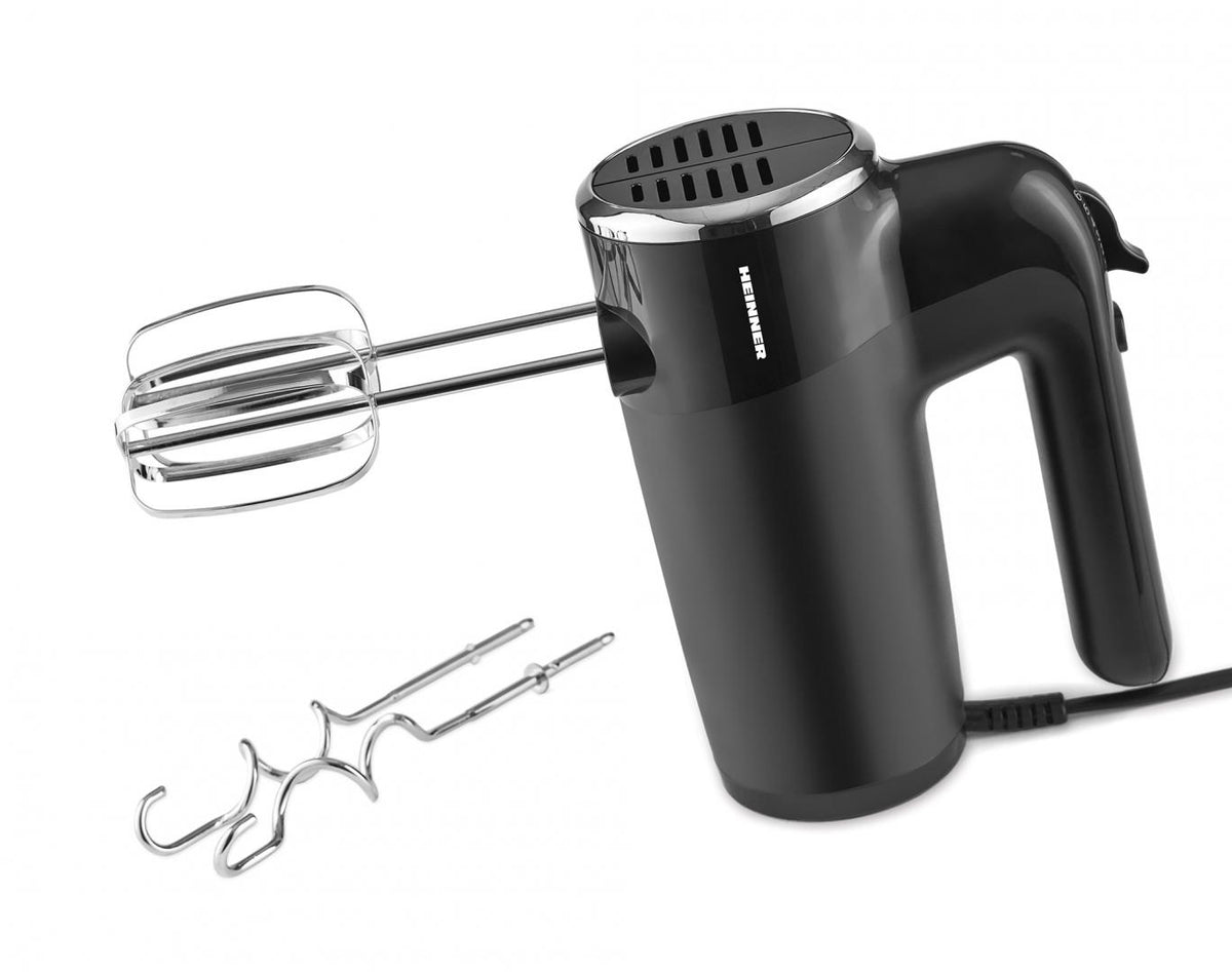 Heinner Handmixer – 6 Snelheden met Turbo – 300 W – Ejectknop – 2 RVS Deeghaken & 2 Mixers – Zwart