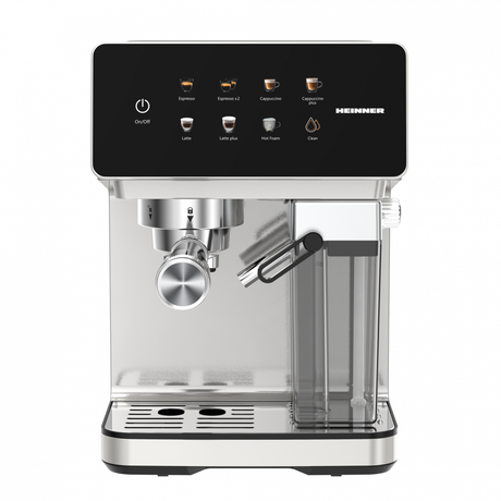 Heinner Pistonmachine – Touch Control – 1350W – Digitaal display – 20 Bar – Espressomachine - Waterreservoir 1.6L en Melkreservoir 0.5L – Zilver
