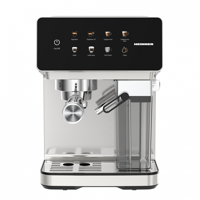 Heinner Pistonmachine – Touch Control – 1350W – Digitaal display – 20 Bar – Espressomachine - Waterreservoir 1.6L en Melkreservoir 0.5L – Zilver