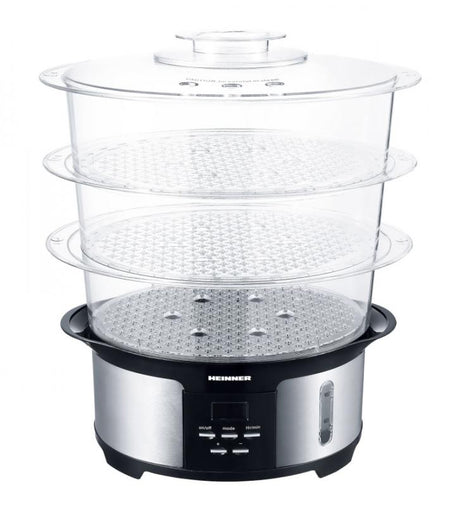 Heinner Master Collection Stoomkoker 12 L - 1000W - 3 Stoomlagen - Inclusief Rijstbakje - Vaatwasserbestendig - 90 min Timer - BPA-vrij - 1,4 L Waterreservoir - RVS/Zwart