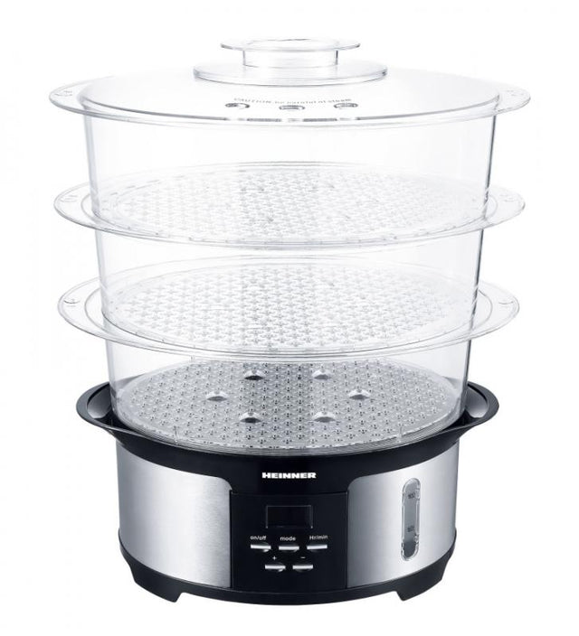 Heinner Master Collection Stoomkoker 12 L - 1000W - 3 Stoomlagen - Inclusief Rijstbakje - Vaatwasserbestendig - 90 min Timer - BPA-vrij - 1,4 L Waterreservoir - RVS/Zwart