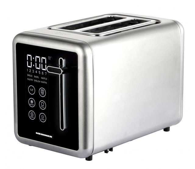 Heinner Digitale Broodrooster – 720-850 W – 2 Sneetjes – Touchbediening – 7 Bruiningsstanden – Ontdooien, Opwarmen en Annuleren – Uitneembare Kruimellade – RVS/Zwart
