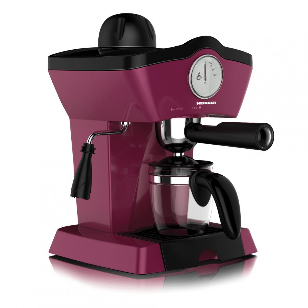 Heinner Charm HEM-200BG Handmatige Espressomachine – 800 W – 3,5 bar – Waterreservoir 250 ml – Voor Espresso en Cappuccino – Melkopschuimer – Frontthermometer – Bordeauxrood