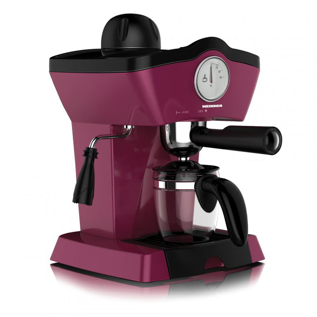 Heinner Charm HEM-200BG Handmatige Espressomachine – 800 W – 3,5 bar – Waterreservoir 250 ml – Voor Espresso en Cappuccino – Melkopschuimer – Frontthermometer – Bordeauxrood