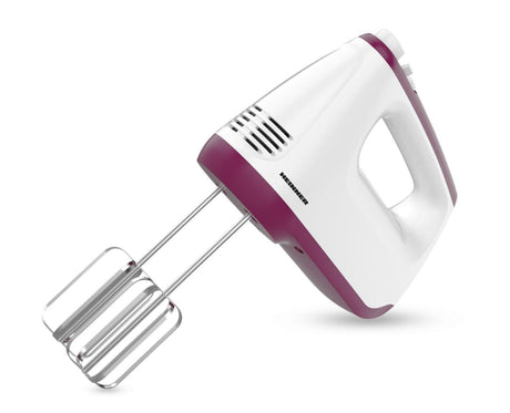 Heinner Handmixer – 400 W – 6 Snelheden + Turbo – 2 RVS Kloppers & 2 Deeghaken – Uitwerpknop – Zelfstaand Ontwerp – Wit/Bordeauxrood