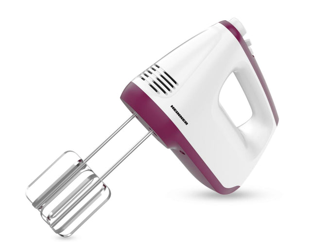 Heinner Handmixer – 400 W – 6 Snelheden + Turbo – 2 RVS Kloppers & 2 Deeghaken – Uitwerpknop – Zelfstaand Ontwerp – Wit/Bordeauxrood