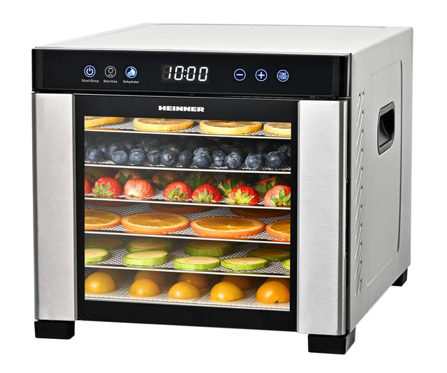 Heinner ProDry Voedseldroger / Droogoven / Dehydrator – UV-functie – 6 RVS Drooglades – LED Display – Digitale Timer & Temperatuurregeling – 550–650W – Oververhittingsbeveiliging