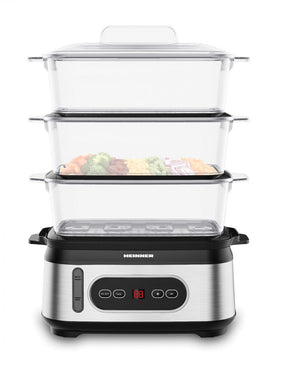 Heinner HSA-D950SS Stoomkoker 9L - Voedselstomer 800-950W met Timer - 3 Lagen BPA-vrij - Voor Groente, Rijst, Vis, Kip & Eieren - LED Display
