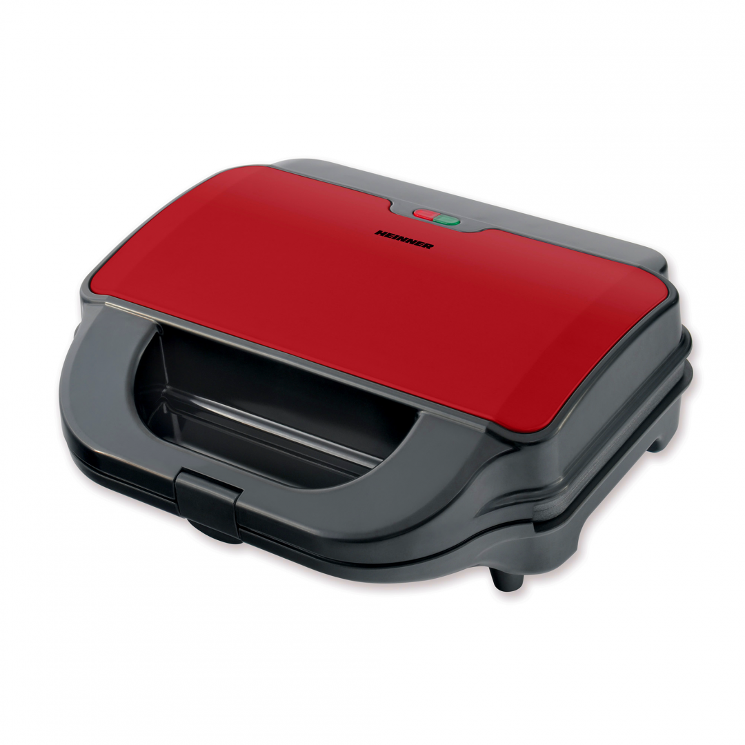 Heinner Sandwichmaker & Wafelijzer – 900 W – 2 Sandwiches – 2 Verwisselbare XL Platen 28 x 15 cm – Grill & Wafel – Antiaanbaklaag – Zwart/Bordeauxrood